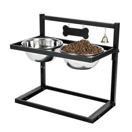 Dog Raised Bowls with 4.1 to 12.4in Adjustable Height Stainless Steel Elevated Double Dog Bowls with Bell Name Plate for Small Medium Large Dogs Dog Raised Bowls with 4.1 to 12.4in Adjustable Height Stainless Steel Elevated Double Dog Bowls with Bell Name Plate for Small Medium Large Dogs